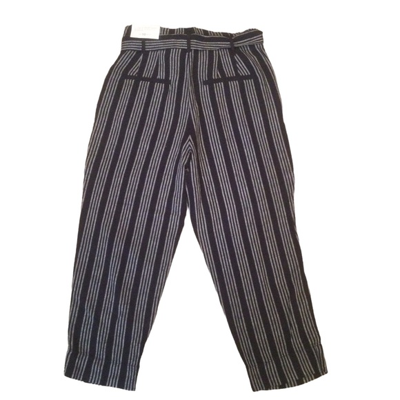 Loft Outlet Linen Blend High-Rise Stripped Cropped Pants Size 10P - Picture 3 of 11